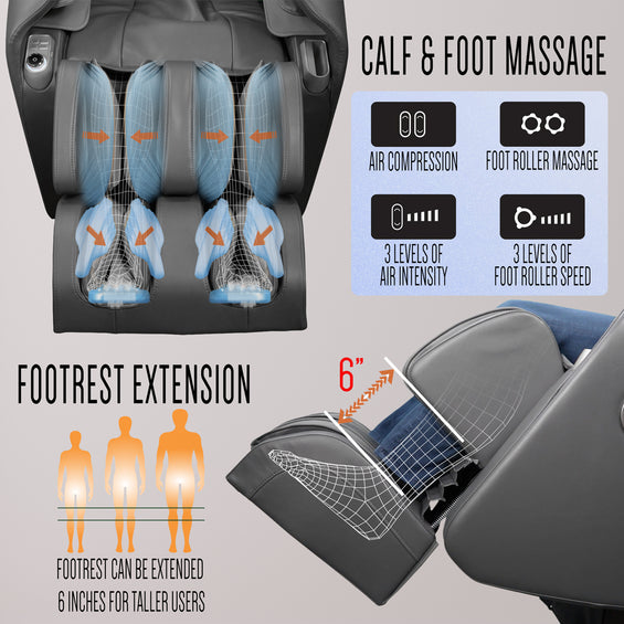 RELAXONCHAIR Jasper Full Body Massage Chair - Footrest Massage Extension